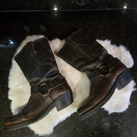Frye Brown Leather Harness Boots 12R Size 9 Motercycle Boho Western Cowgirl - Picture 3 of 16